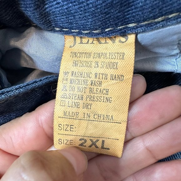 Womens Retro Jeans Size 2XL Blue High Rise Straight Leg Washed Denim Stretch - Picture 13 of 14